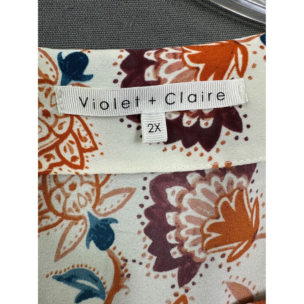 Violet + Claire Womens 2X Floral Paisley V-Neck Blouse 3/4 Sleeve Boho Top Cream